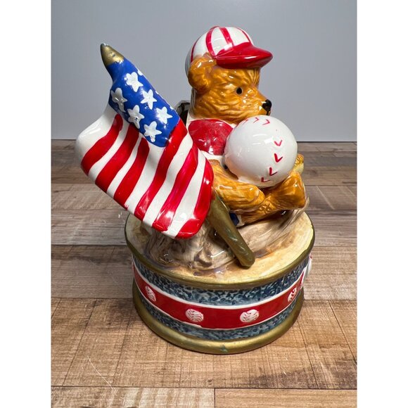 Giftco Inc Patriotic Bear Baseball Ceramic Coin Bank - Picture 4 of 6